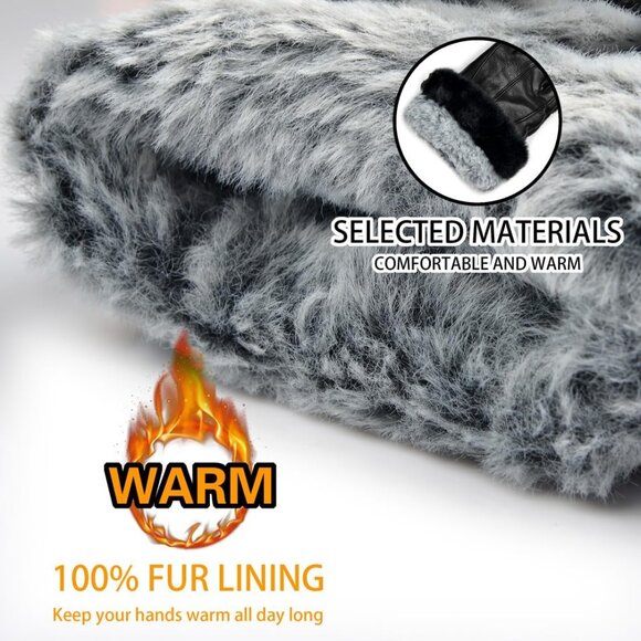 Harssidanzar Women's Black Winter Warm Lined With Fur Cuff Leather Gloves - Picture 4 of 5